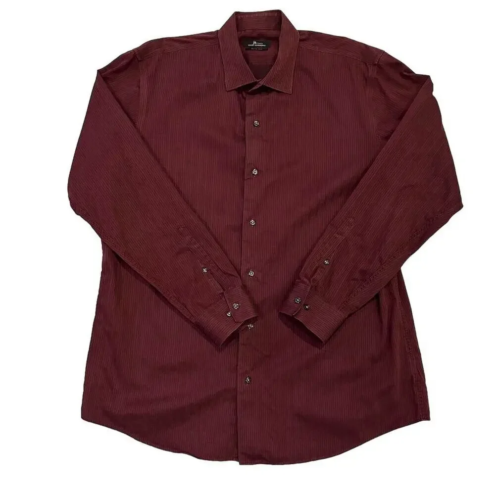 Marc Anthony Men's M Red Pinstripe Long Sleeve Button-Down‎ Dress Shirt - Picture 2 of 10